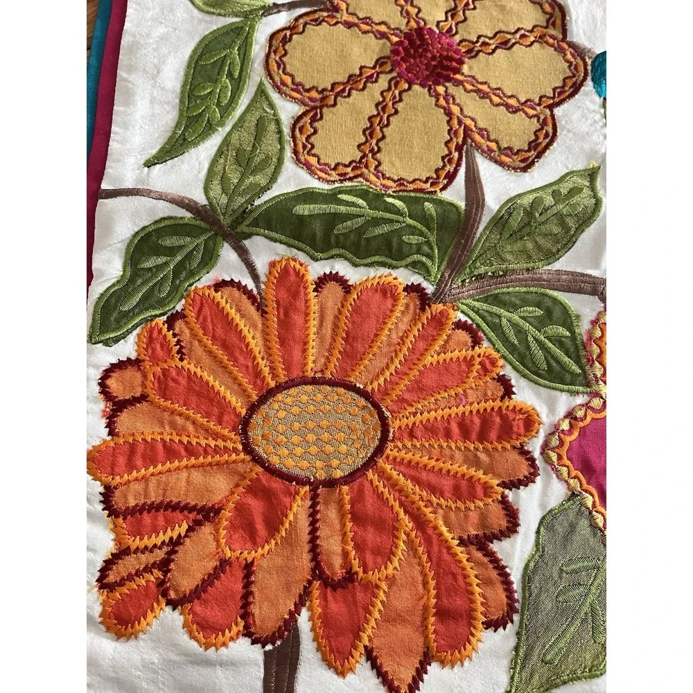 A JOURNEY TO INDIA Pillow Sham Applique‎ Floral Bird Red Green Orange Blue Boho